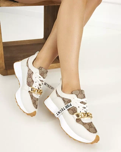 Baskets femme blanches et marron clair avec imprimé Philly-Footwear