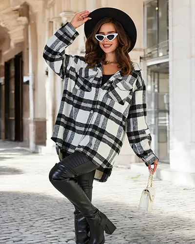 Royalfashion Manteau chemise en coton pour femme