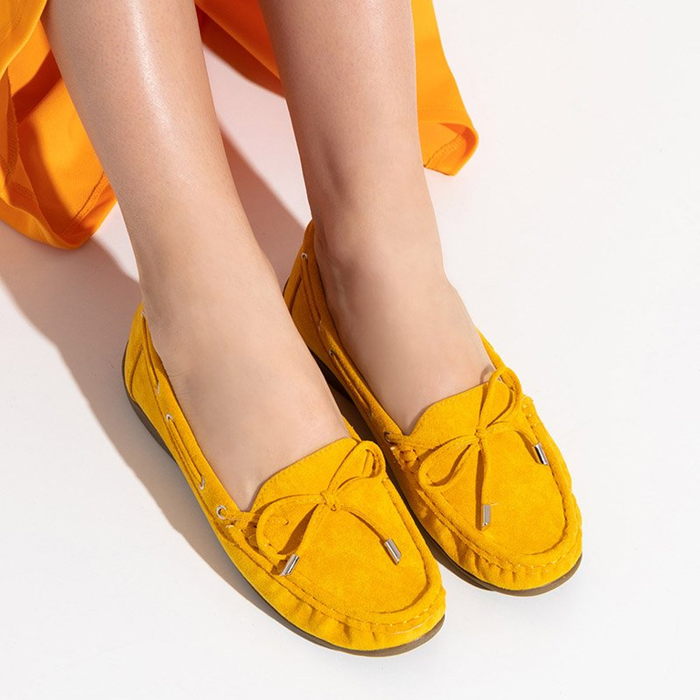 Mocassins femme éco-suède jaune à nœud Inda - Chaussures