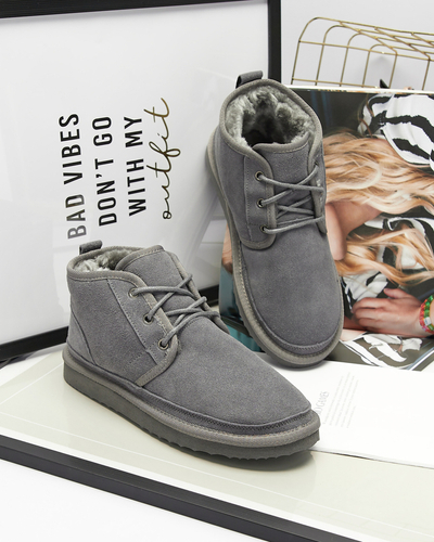 Bottes de neige nouées pour femmes grises avec fourrure Miusho - Chaussures