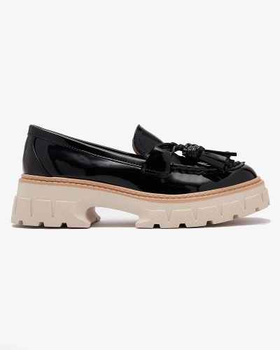 Mocassins laqués noirs à glands pour femme Kaipo- Footwear