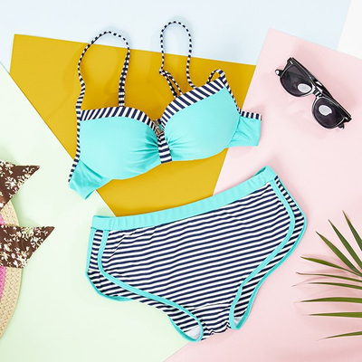 Maillot de bain deux pièces rayé menthe pour femme - Sous-vêtements