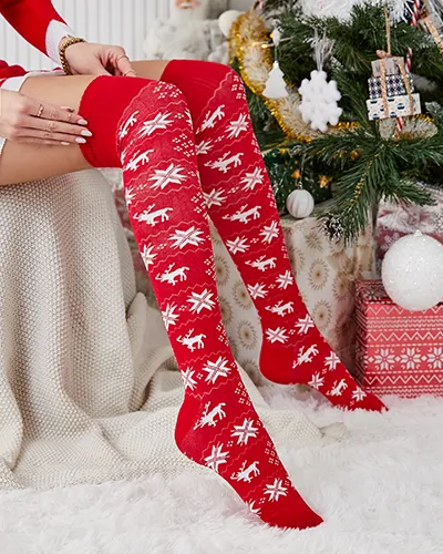 Chaussettes montantes de Noël pour femmes en rouge- Sous-vêtements