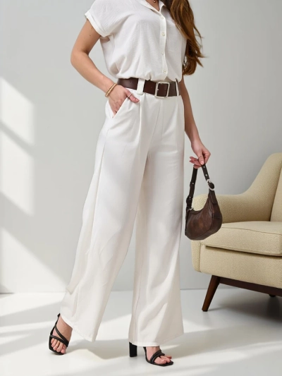 Royalfashion Pantalons larges pour femmes avec ceinture