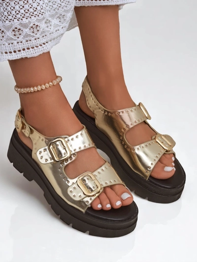 Royalfashion Sandales pour femmes à semelle épaisse avec strass Rocky Chic