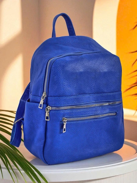 Sac à dos pour femme Callisto Royal Blue — grand, tendance en cuir écologique avec fermeture éclair