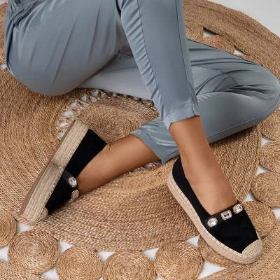 Espadrilles noires pour femmes avec cristaux Fenenna - Chaussures