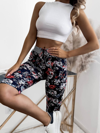 Short 3/4 femme à motifs, bleu marine et rouge GRANDE TAILLE - Vêtements