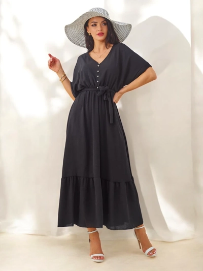 Robe midi femme Royalfashion avec manches courtes et boutons décoratifs