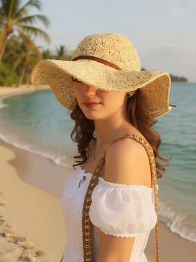 Royalfashion Chapeau de paille pour femme Nœud Belle