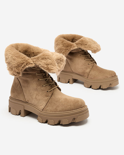 Royalfashion Bottes à lacets pour femmes marron clair Cavenma