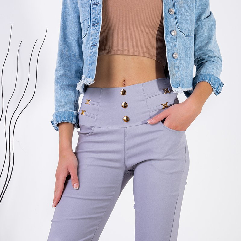 Treggings femme gris clair avec ornements - Vêtements