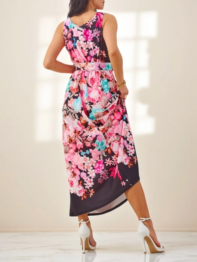 Robe midi femme Royalfashion en viscose, avec des bretelles et une ceinture dans divers motifs floraux