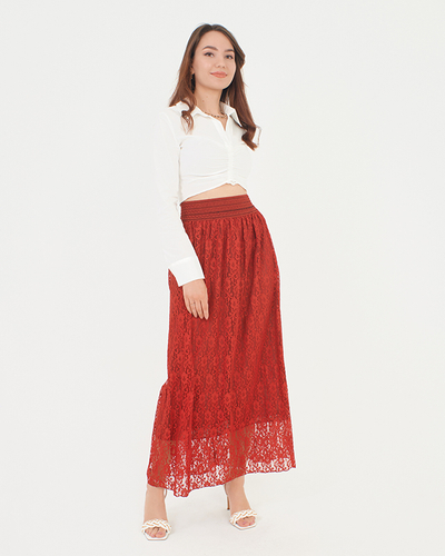 Jupe midi en dentelle bordeaux pour femme - Vêtements