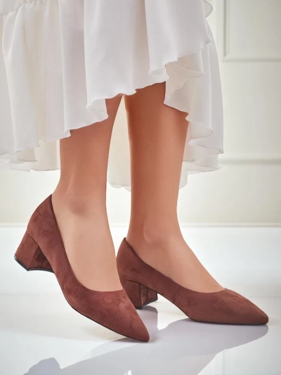 Aurelia Classico – Escarpins pour femmes marron en daim à talon bloc de 4,5 cm