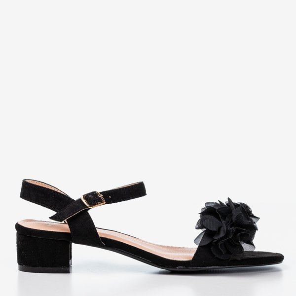 Sandales noires pour femmes sur un pied bas avec des fleurs Flonia - Chaussures 1