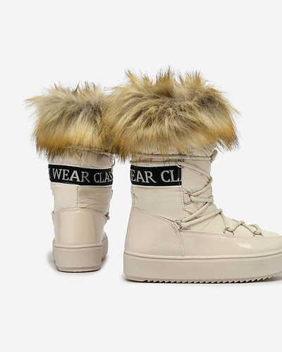 Royalfashion Chaussures à enfiler a'la snow boots avec fourrure pour enfants en beige Asika