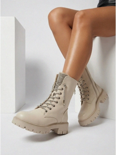 Bottines lacées en cuir écologique pour femmes Farly