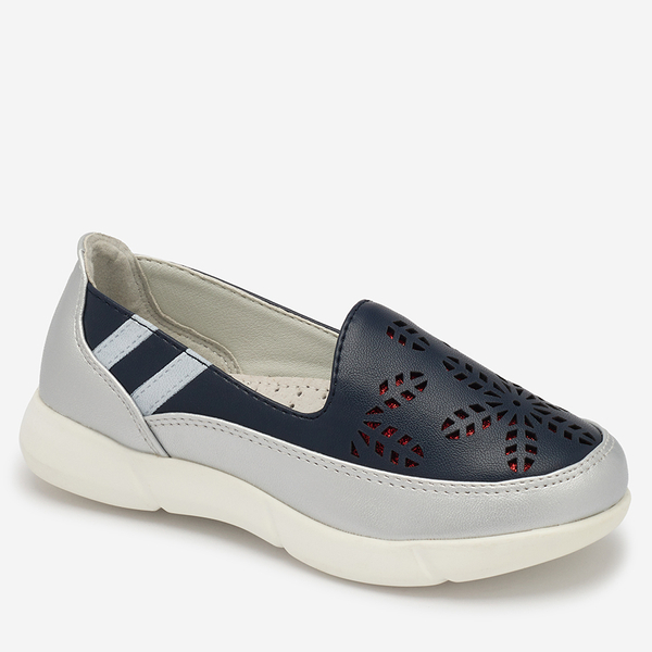 Baskets à enfiler argent et bleu marine pour filles Ewesgi- Footwear