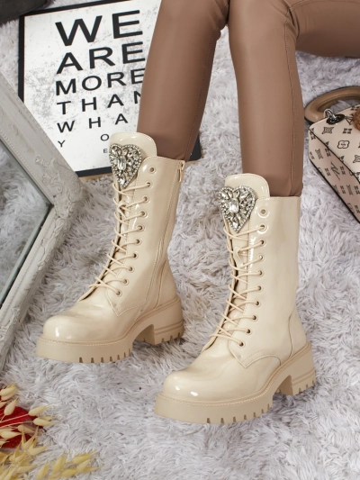 Bottines vernies à lacets pour femmes Emelune