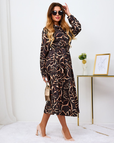 Royalfashion Robe longue à motifs noirs et marron clair pour femme