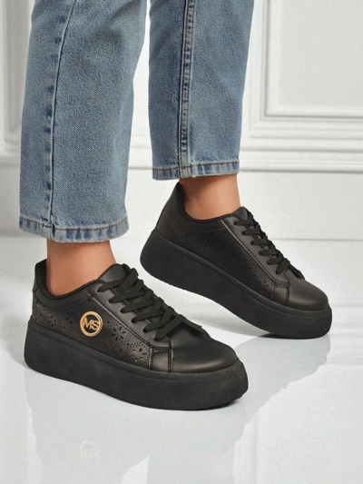 Sneakers plateforme femme Perseida Royalfashion noires cuir écologique