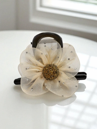 Royalfashion Pince à cheveux avec fleur en tulle et centre pailleté