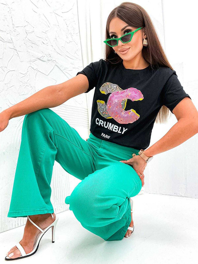 Royalfashion T-shirt femme avec imprimé et zircons