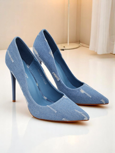 Royalfashion Escarpins à talons hauts pour femme en denim chic