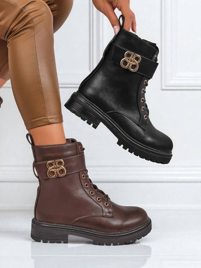 Bottines en cuir Castorina marron avec fermeture éclair, bout rond, cuir écologique