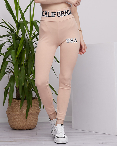 Legging côtelé beige inscriptions femme - Vêtements