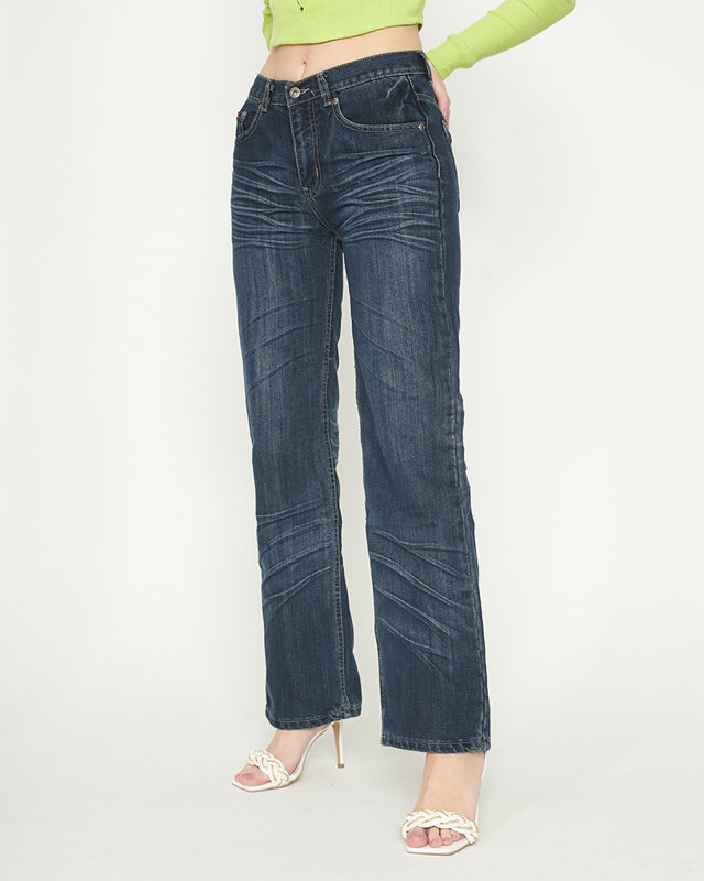 Jean femme bleu marine jambes larges - Vêtements