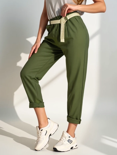 Royalfashion Pantalons simples pour femmes avec ceinture