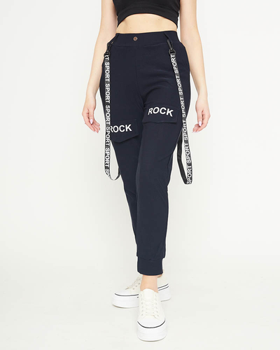 Pantalon cargo femme bleu marine avec bretelles - Vêtements