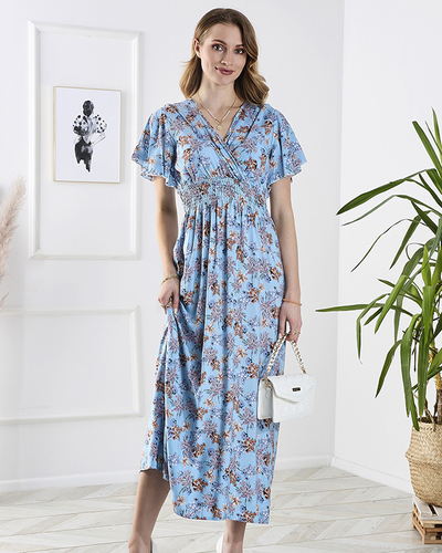 Robe longue bleue à fleurs pour femmes - Vêtements