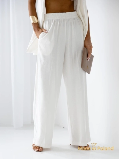 Pantalon pour femmes Ecru Livia Palazzo - style italien, tissu luxueux