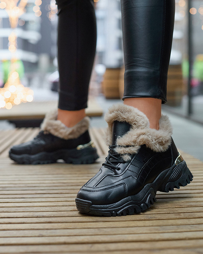 Chaussures de sport pour femmes noires avec fourrure Flixi - Chaussures