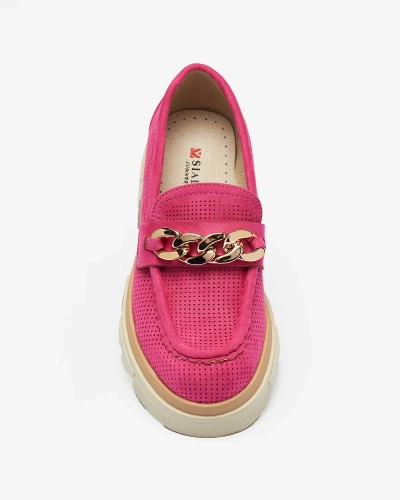 Royalfashion Mocassins en daim écologique avec embellissement doré en fuchsia Zaffix