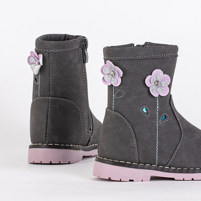 Bottines grises pour fille avec tige décorative Amimi-Shoes