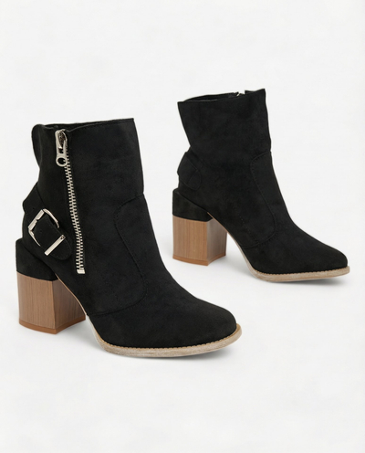 Royalfashion Bottes hautes à talon aiguille pour femmes en daim écologique noir Acimra