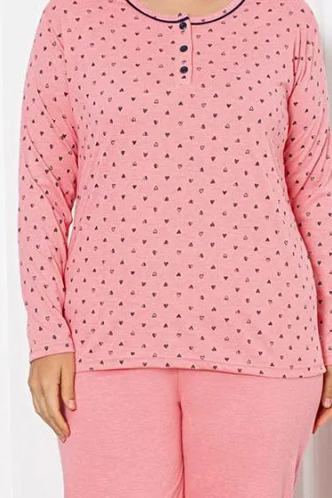 Royalfashion Ensemble de pyjama pour femmes en coton en 2 pièces avec cœurs TAILLE PLUS