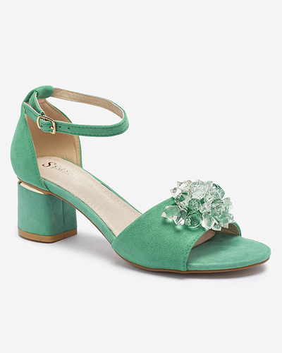 Sandales vertes pour femmes sur tige avec cristaux décoratifs Cerosso- Footwear