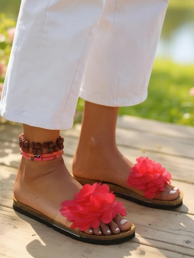 Royalfashion Claquettes pour femmes avec fleurs Flora Soft