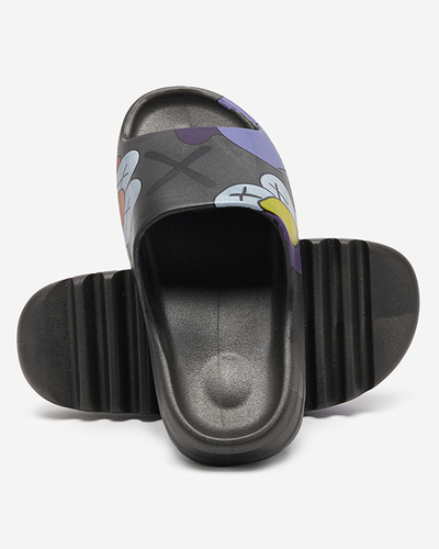 OUTLET Chaussons pour femmes en caoutchouc noir avec imprimé Pfizz-footwear