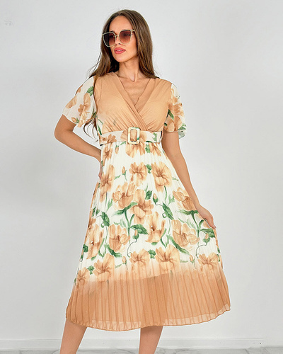 Royalfashion Robe midi à fleurs plissées pour femme