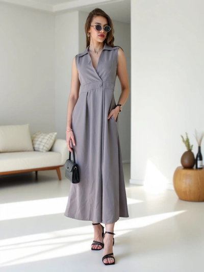 Robe sans manches Royalfashion pour femmes avec un décolleté croisé Bizness