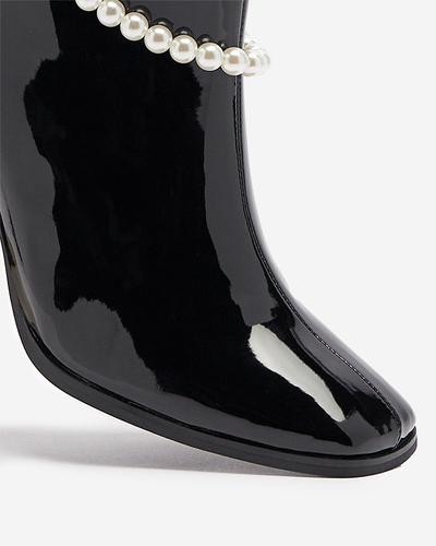 Bottes hautes à talons pour femmes laquées noir Rassla- Footwear