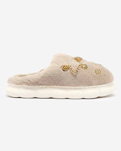Royalfashion Pantoufles en fourrure grise pour femme avec ornements Erserra