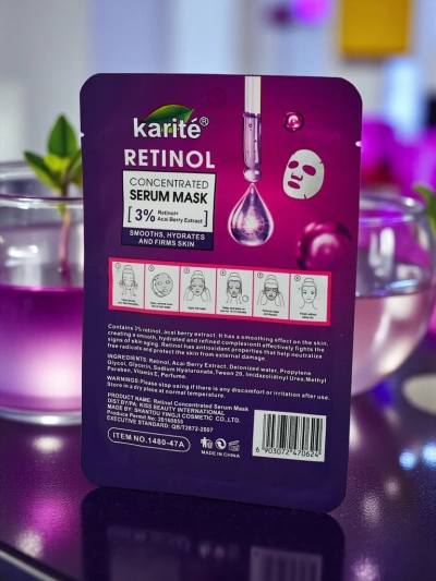 Masque facial en tissu infusé de sérum au rétinol - régénère et lisse intensément la peau