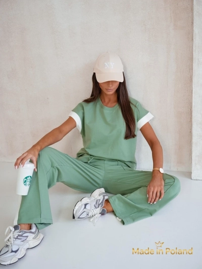 Aurelia Verde – ensemble de survêtement kaki coton élasthanne classique élégant italien